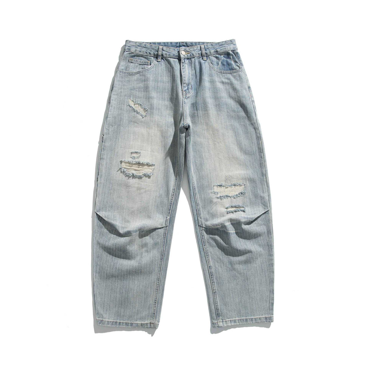 Men's Casual Straight-Leg Jeans with Destroyed Details and Mid-Rise EVA-US
