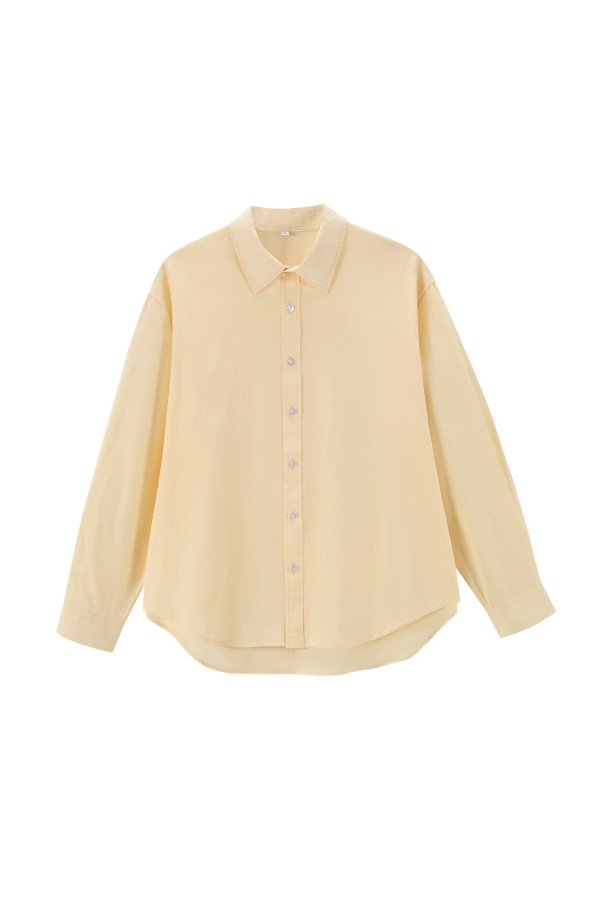 Women's Oversize Cotton Blouse with Kent Collar and Rounded Hem