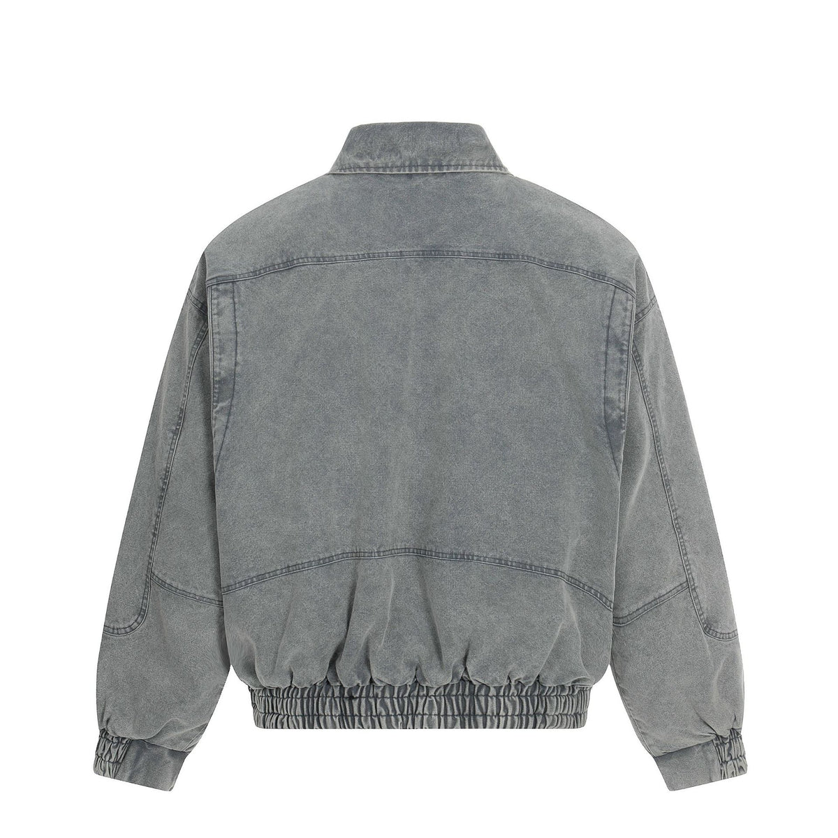 Men's Short-Cut Canvas-Denim Field Blouson with Toggle Closures and High Stand-Up Collar EVA-US