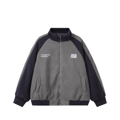 Unisex Boxy Fleece Jacket with Front Zipper, Stand Collar and Flap Pockets EVA-US
