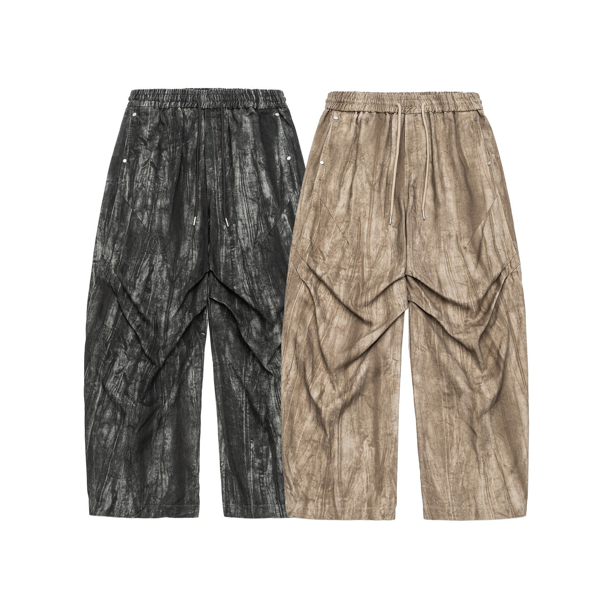 Men's Asymmetrical Harem Pants with Pleated Layers and Drawstring EVA-US