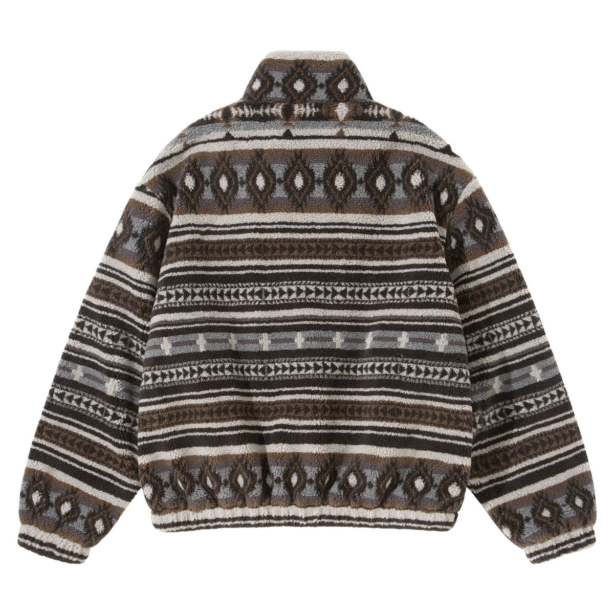 Unisex Short Jacket made of Teddy Fleece with Ethno Pattern and Stand-Up Collar EVA-US