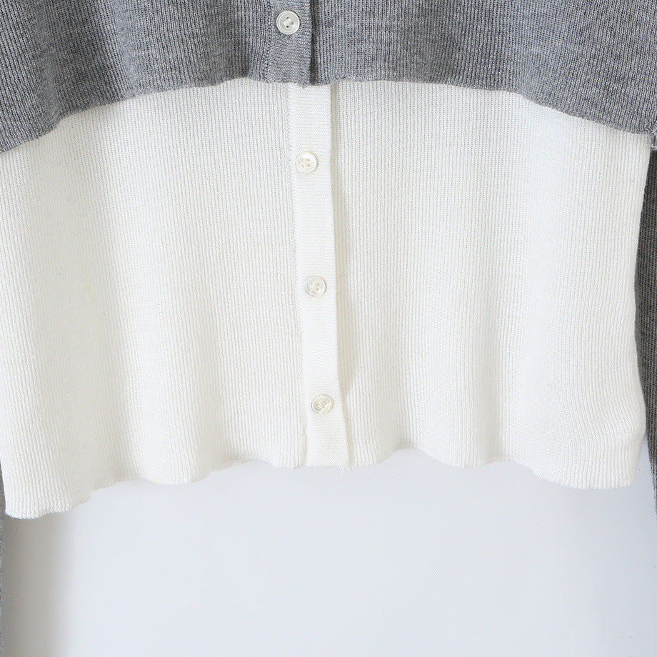Ladies fine-knit bolero with integrated shirt panel and button details EVA-US