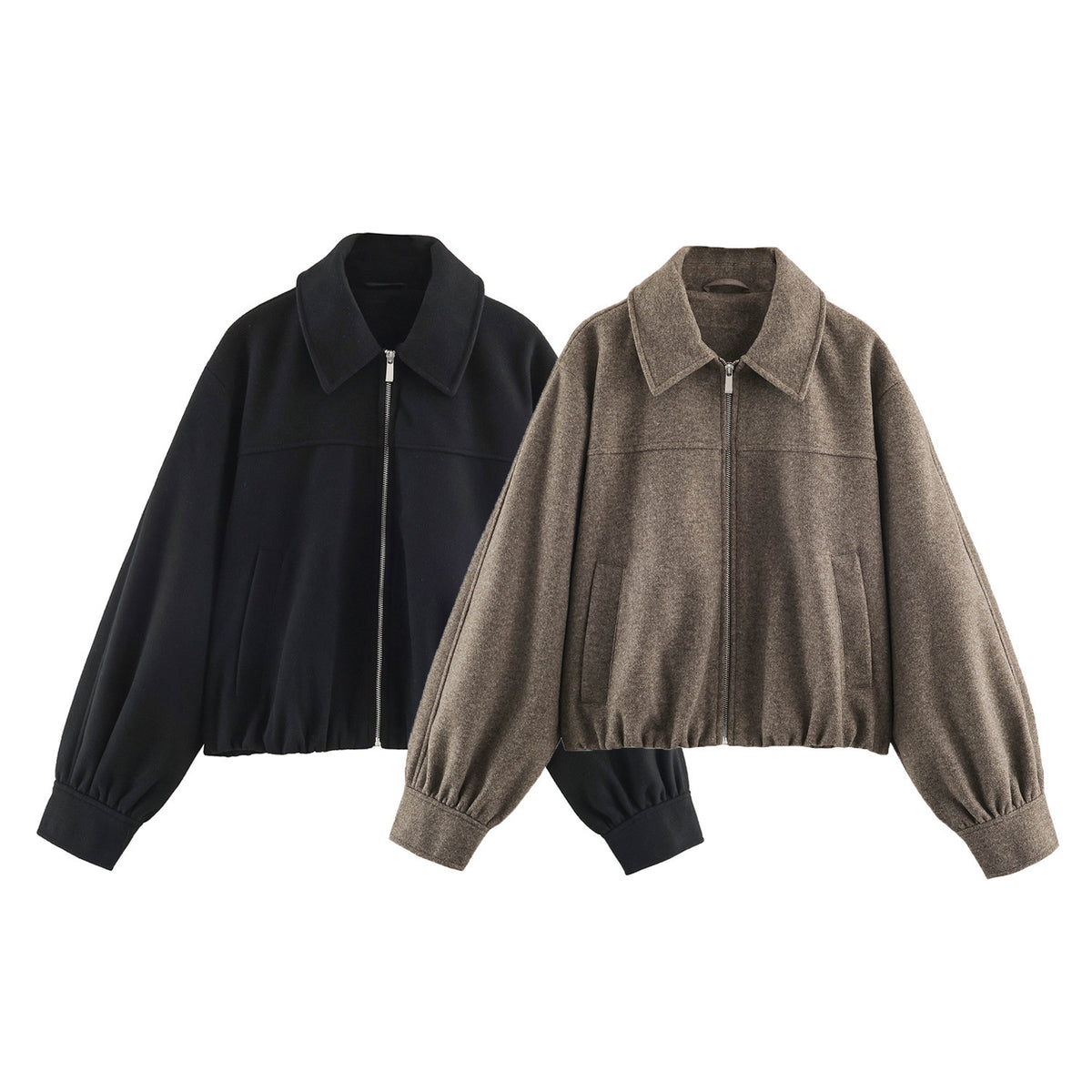 Women’s short jacket with balloon sleeves, wide shirt collar, and elastic hem EVA-US