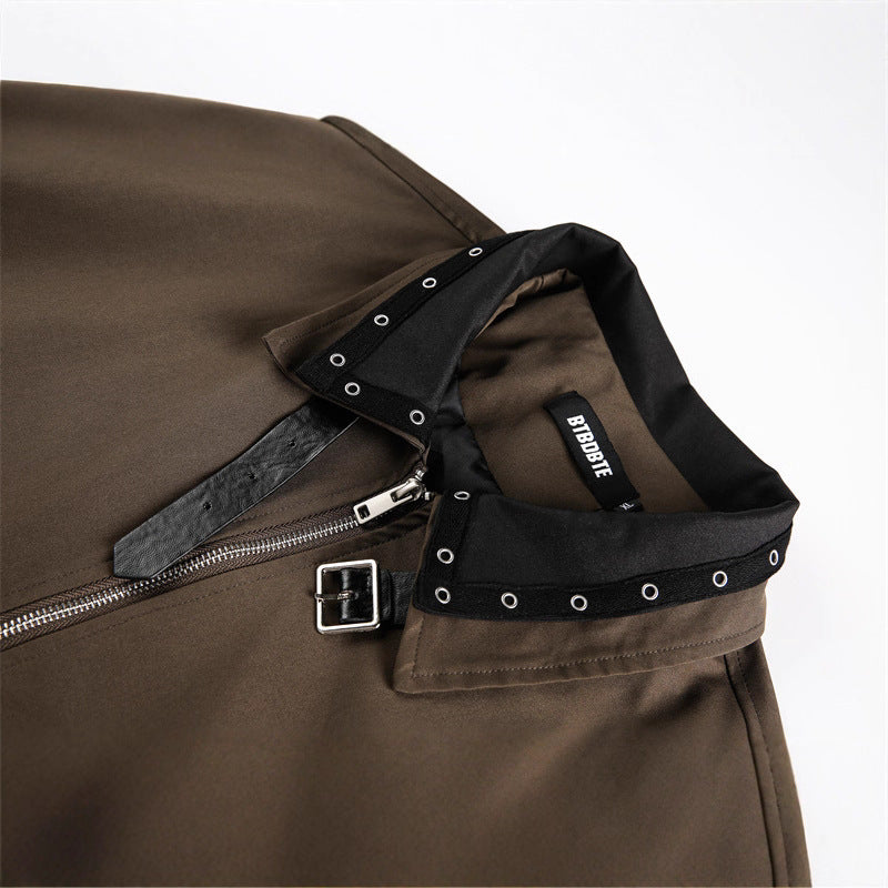 Unisex Boxy Blouson Jacket with Stud Decoration at the Buckle Collar and Concealed Zipper EVA-US