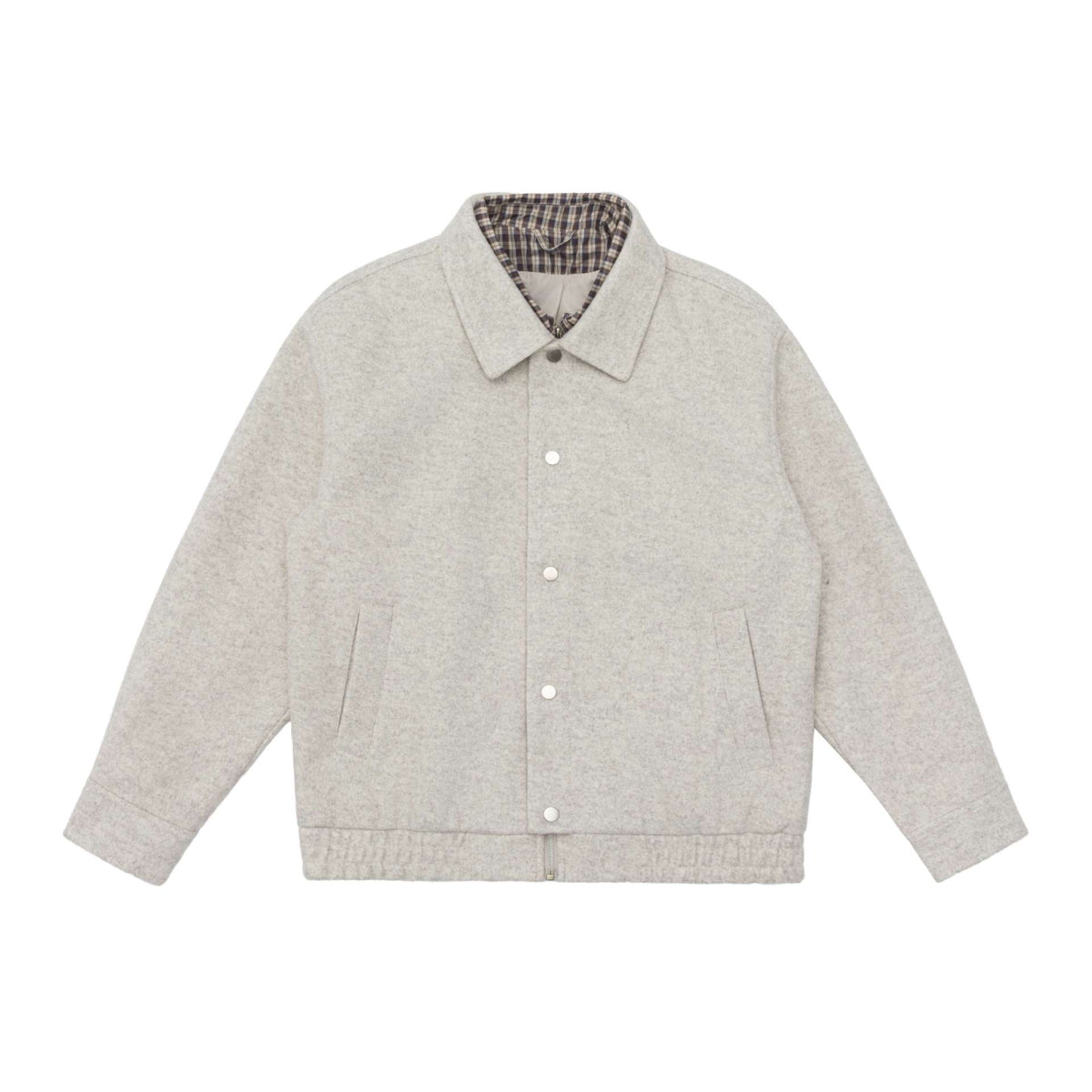 Men's short jacket made of wool blend with checked lined inner vest and snap button placket EVA-US