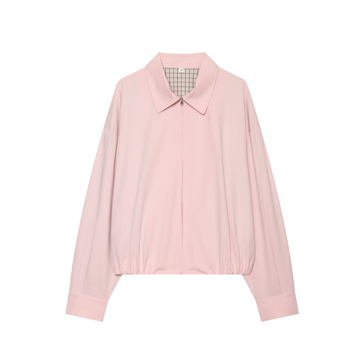 Women's Cropped Bomber Jacket with Shirt Collar, Elastic Hem and Checked Lining EVA-US