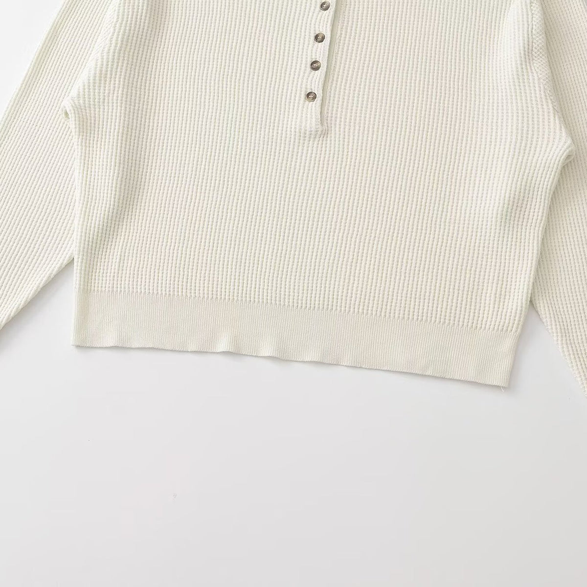 Women Thick Knit Waffle Knit Sweater with Henley Placket EVA-US