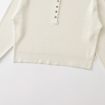 Women Thick Knit Waffle Knit Sweater with Henley Placket EVA-US