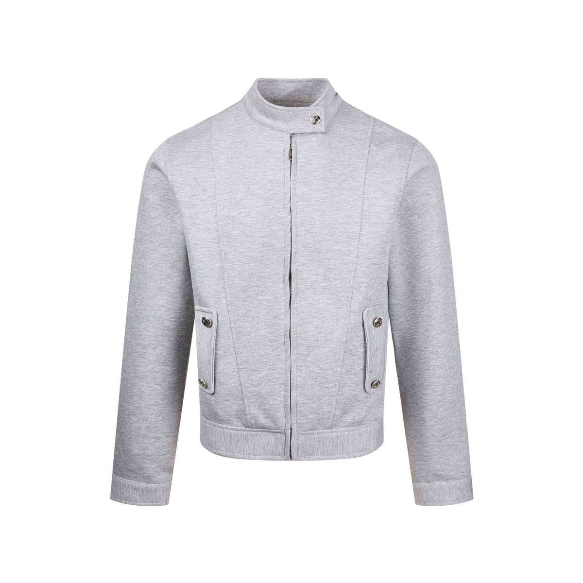Women's short-cut sweat bomber jacket with stand-up collar, concealed zipper and flap pockets EVA-US