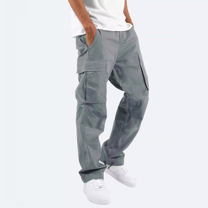 Men's casual cotton cargo pants with multi-pockets and adjustable hem EVA-US