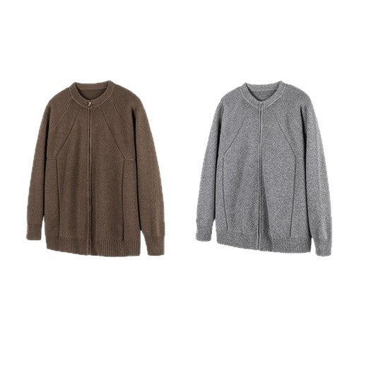 Unisex Boxy Knit Zip Jacket with Zipper and Structured Seam EVA-US