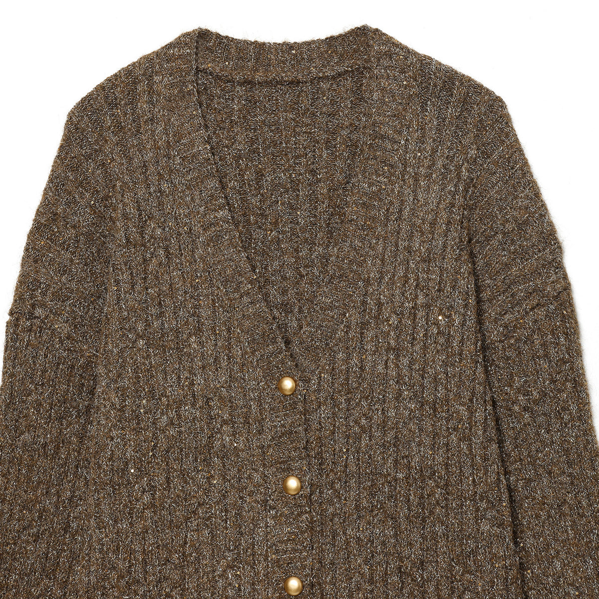 Women's Chunky Knit Cardigan with V-Neck and Golden Decorative Buttons EVA-US