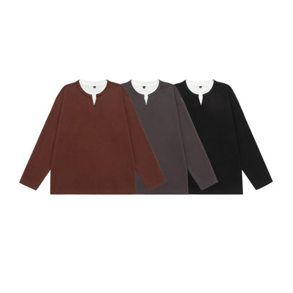 Unisex Oversized Sweatshirt with Notch Neckline and Contrasting Collar Insert EVA-US