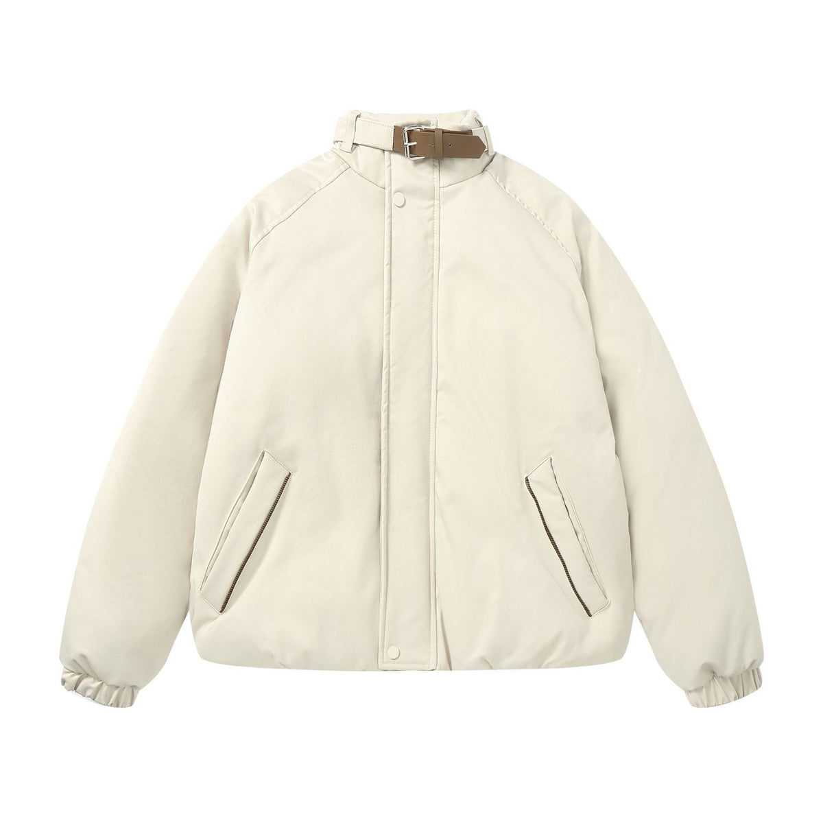Women Quilted Boxy Bomber with high-collar buckle and diagonal zip pockets EVA-US