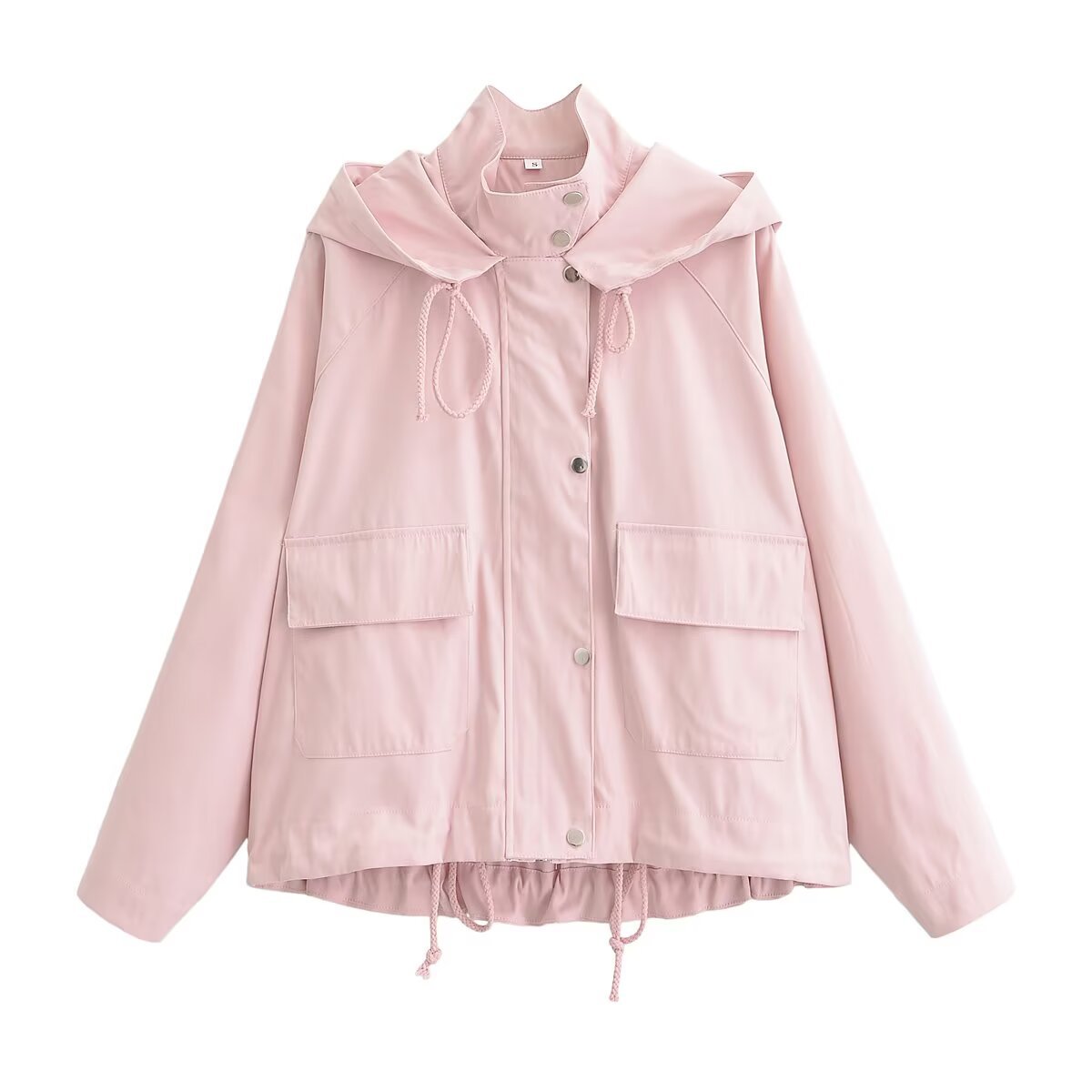 Women's Short Water-Repellent Hooded Jacket with Drawstring, Snap Button Placket, and Flap Pockets EVA-US