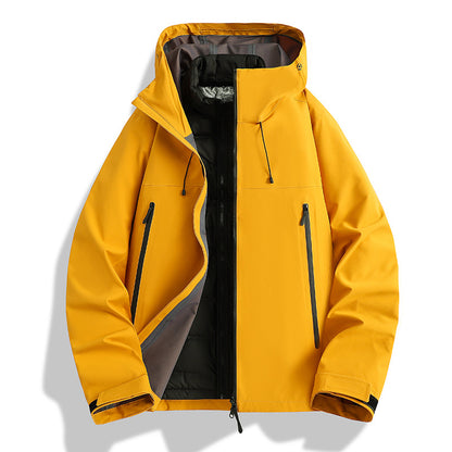 Men's Waterproof Softshell Outdoor Jacket with Adjustable Hood and Breathable Membrane EVA-US