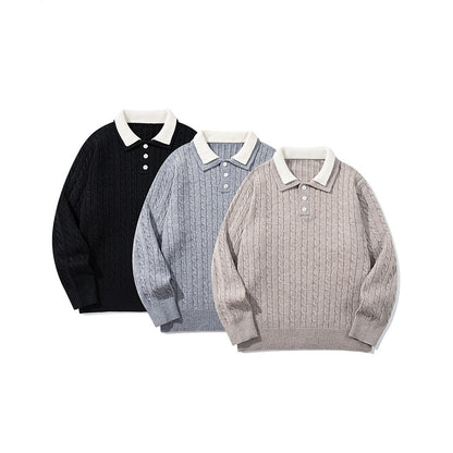 Unisex Polo knit sweater with cable knit and contrast collar EVA-US