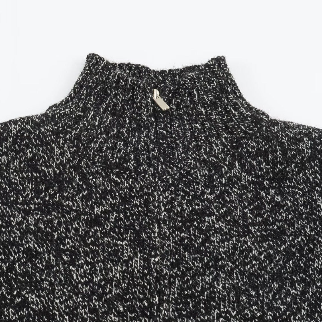 Women's Chunky Knit Zip Sweater with Stand-Up Collar and Ribbed Hem EVA-US