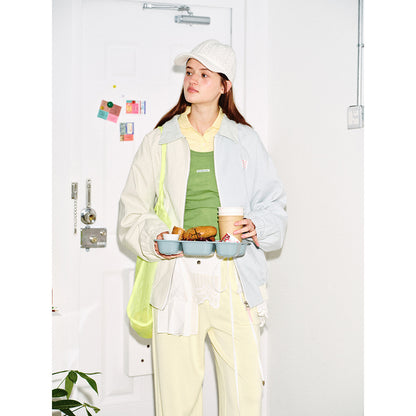 Unisex Striped Pastel Corduroy Jacket in Boxy Cut with Shirt Collar and Elastic Cuff EVA-US