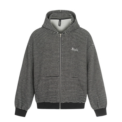 Unisex Striped Zip-Up Hoodie Sweatshirt with Textured Surface EVA-US