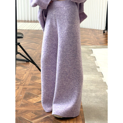 Women High-waisted fluffy knit palazzo pants with wide leg EVA-US