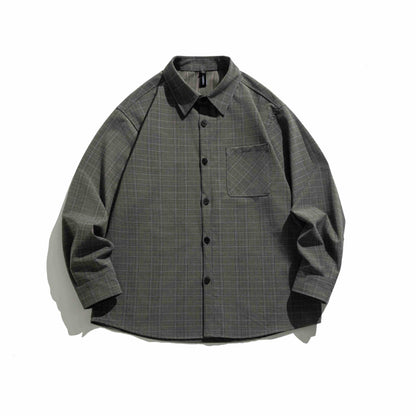 Men's Boxy Glencheck Shirt Jacket with Extended Hem and Patch Chest Pocket EVA-US