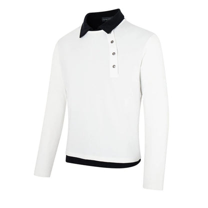 Men's long-sleeve polo shirt with asymmetrical button placket and contrasting collar EVA-US