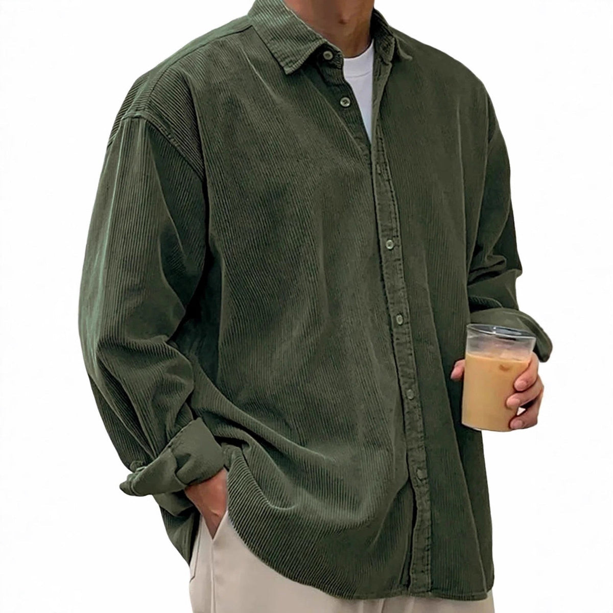 Men's casual cord shirt made of fine corduroy with oversized fit EVA-US