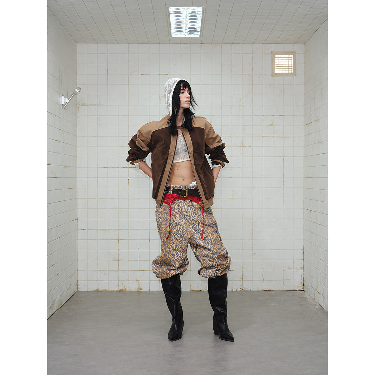 Men's short jacket in boxy-blouson style made of velour and canvas mix with high stand-up collar EVA-US
