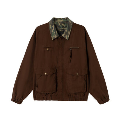 Men's Boxy Field Blouson with Camouflage Collar, Flap Pockets and Elastic Hem