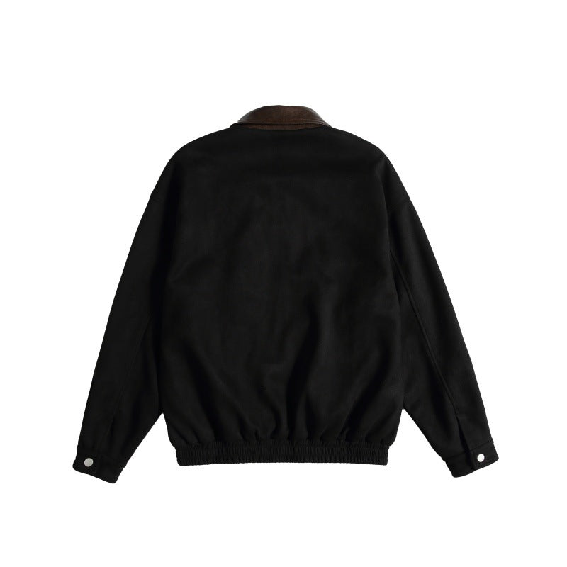 Women's short cut boxy bomber jacket with contrasting faux leather collar EVA-US
