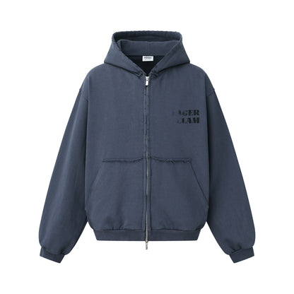 Unisex Oversized Zip-Hoodie in Boxy-Cut with frayed hem edges and kangaroo pocket EVA-US