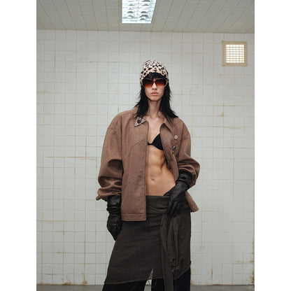 Unisex Stylishly Cut Cotton-Linen Blouson Jacket with Decorative Button Applique EVA-US