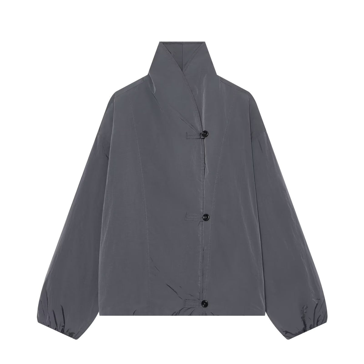 Women's Lightweight Cropped Nylon Jacket with High Funnel Neck, Oversized Cut, and Elastic Cuffs EVA-US