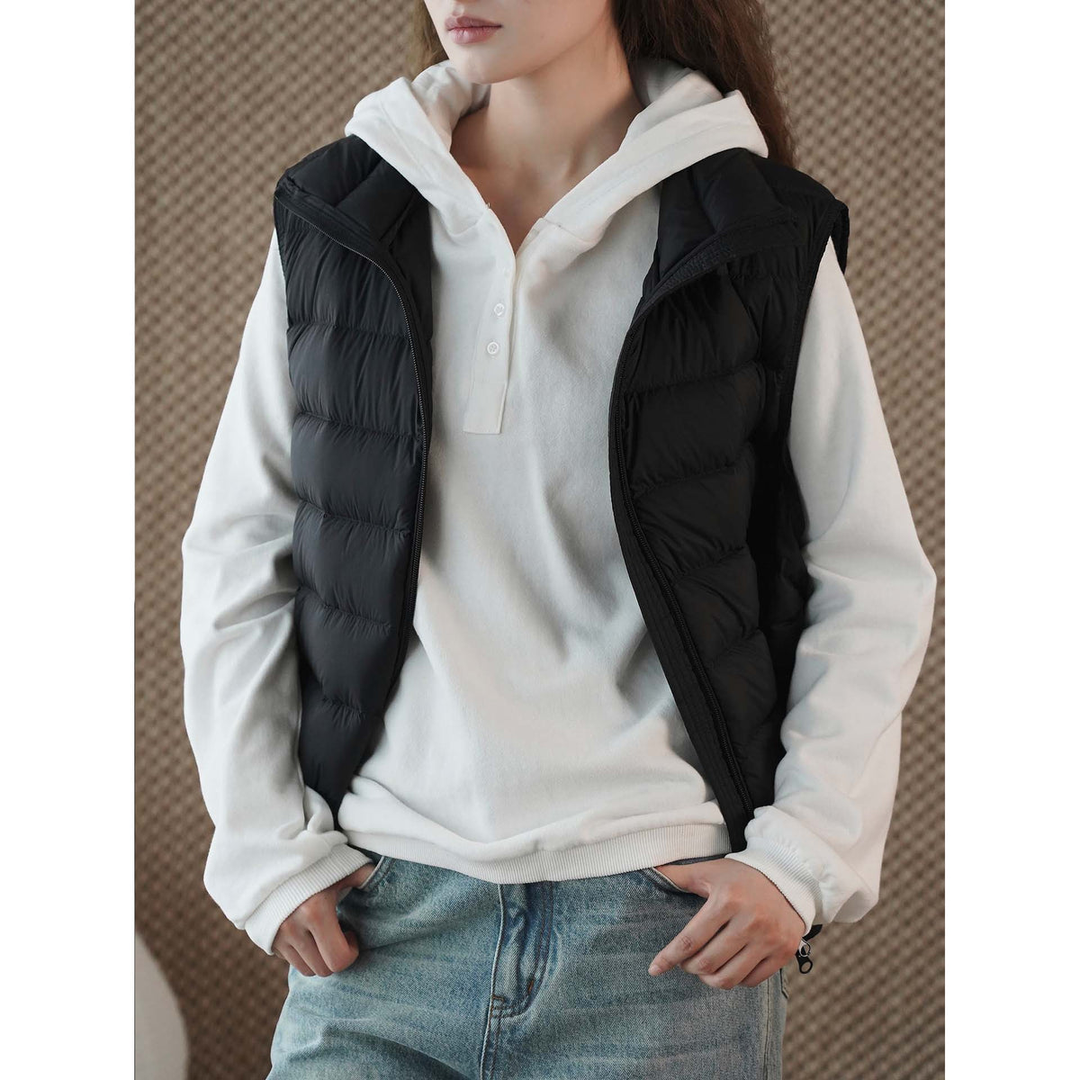 Women Lightweight Quilted Thermal Vest with High Collar EVA-US