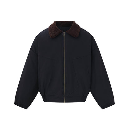 Unisex short bomber jacket in boxy cut with teddy collar EVA-US