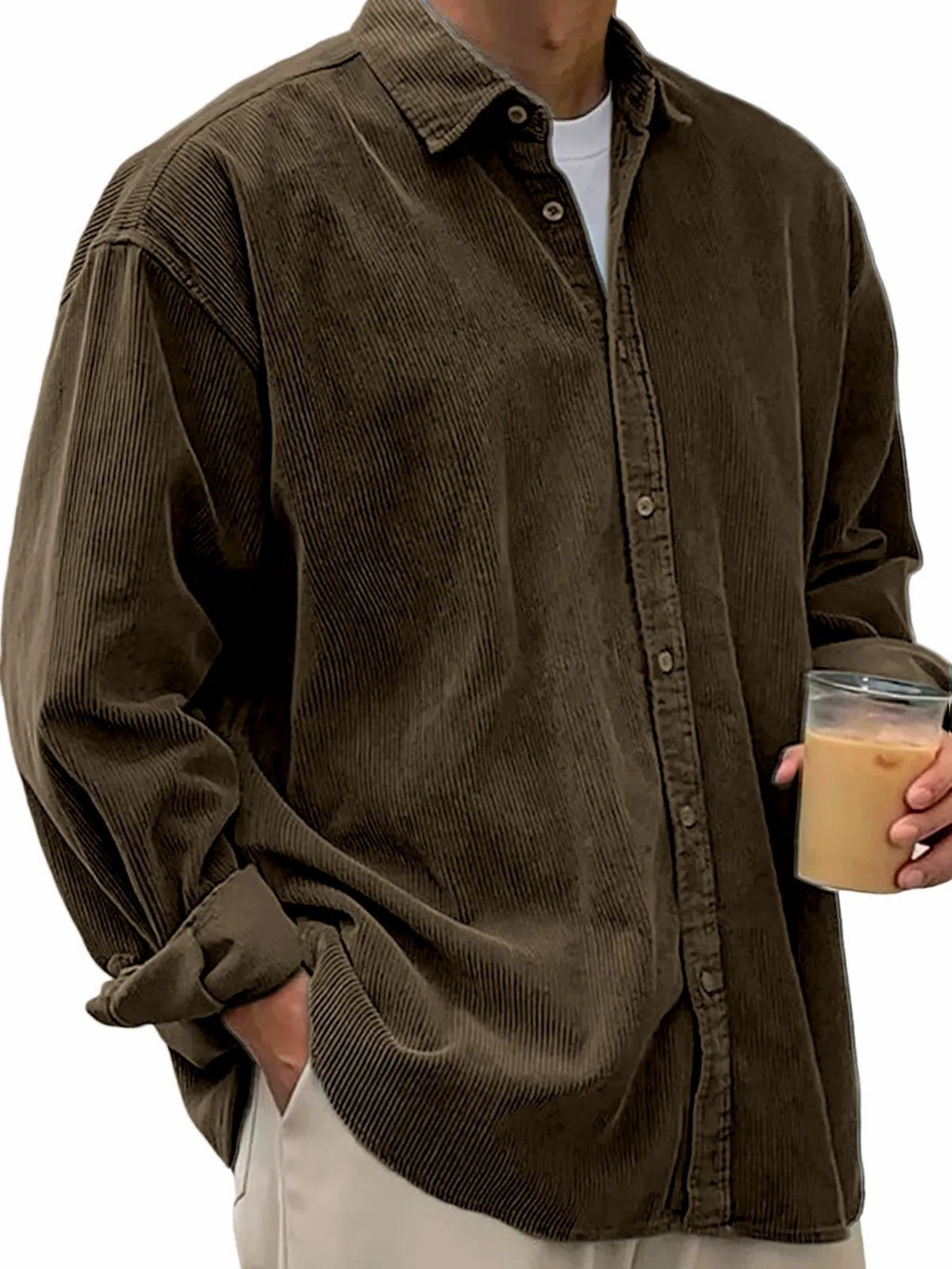 Men's casual cord shirt made of fine corduroy with oversized fit EVA-US