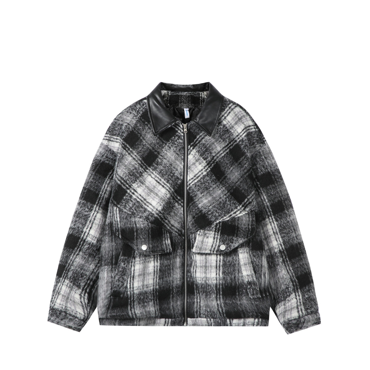 Unisex Boxy-Short Blouson in Overshirt Style with Faux Leather Collar and Flap Pockets EVA-US