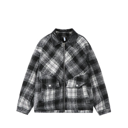 Unisex Boxy-Short Blouson in Overshirt Style with Faux Leather Collar and Flap Pockets EVA-US