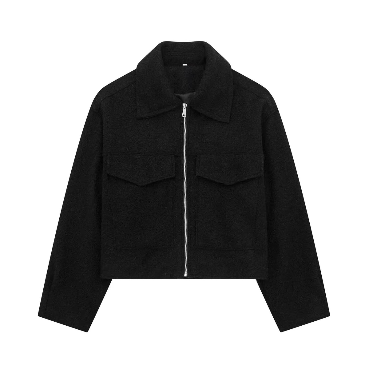Women's Short Cut Sherpa Jacket with Zip and Flap Pockets EVA-US