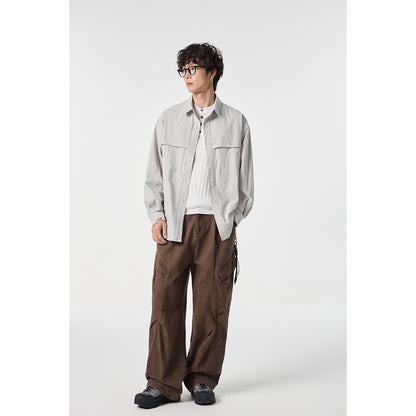Unisex Loose-fitting shirt jacket in utility style with snap button placket EVA-US