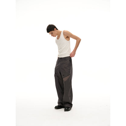 Women wide waistband pants with decorative checked inset pockets EVA-US