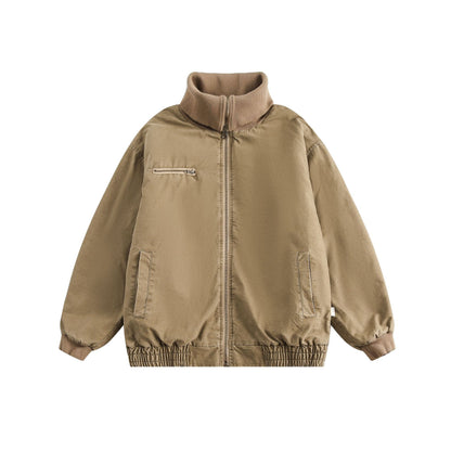 Unisex Oversize Bomber Jacket with High Ribbed Collar and Elastic Hem EVA-US