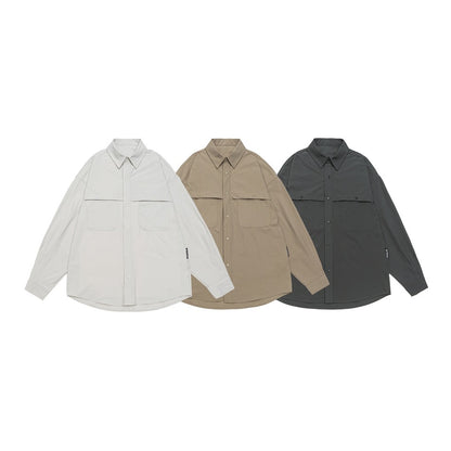 Unisex Loose-fitting shirt jacket in utility style with snap button placket EVA-US