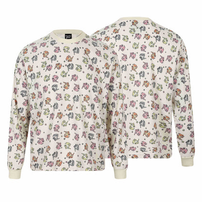 Women's waffle thermal shirt with playful allover print and ribbed round neck