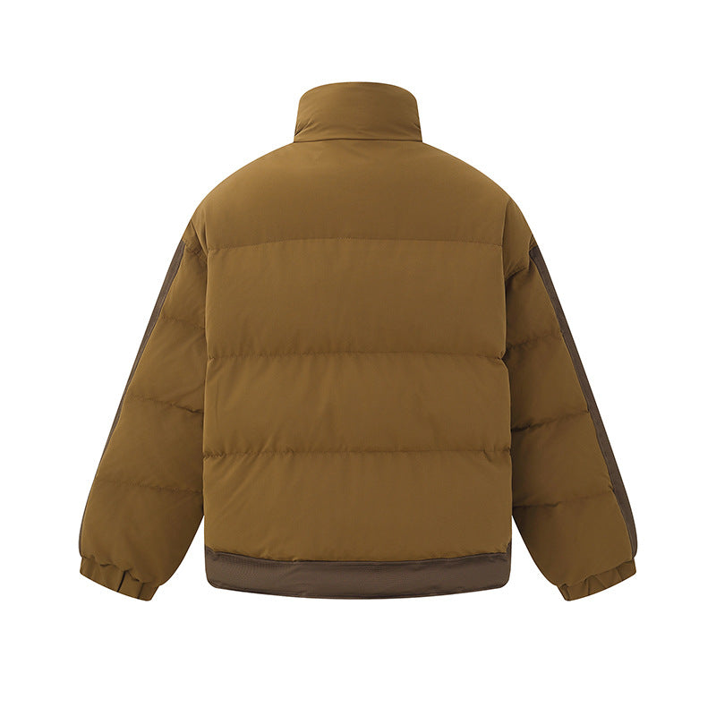 Unisex Short Cut Boxy Quilted Jacket with High Stand-Up Collar and Snap Button Placket EVA-US