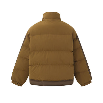 Unisex Short Cut Boxy Quilted Jacket with High Stand-Up Collar and Snap Button Placket EVA-US