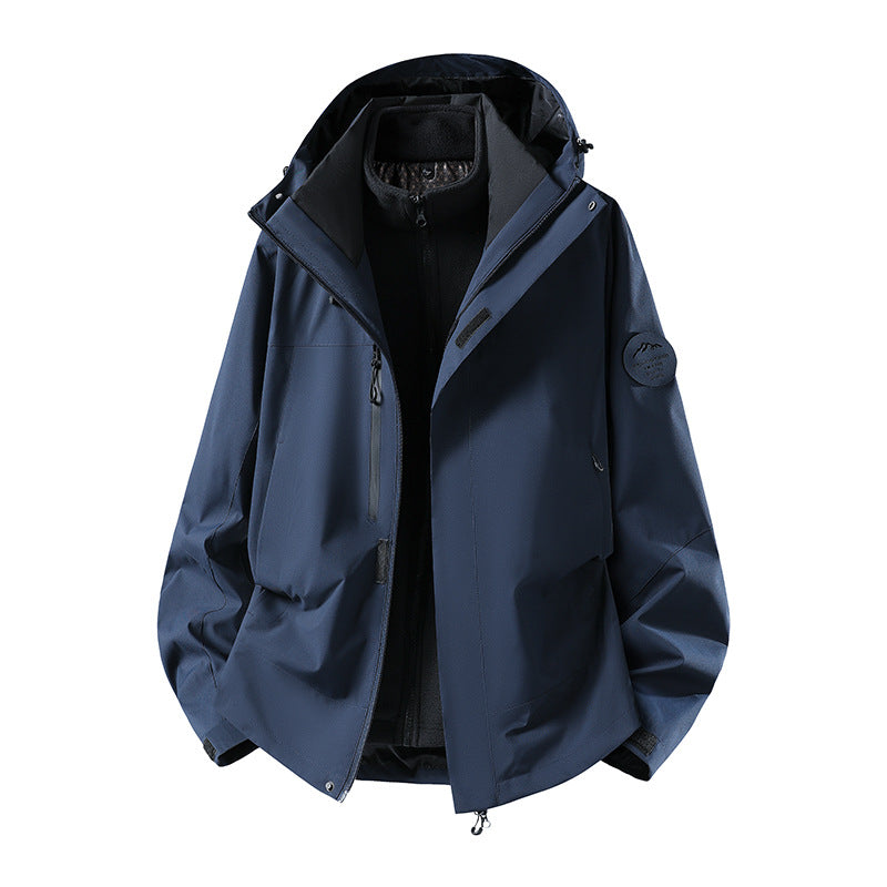 Men's two-layer softshell outdoor jacket with removable fleece lining and adjustable hood EVA-US