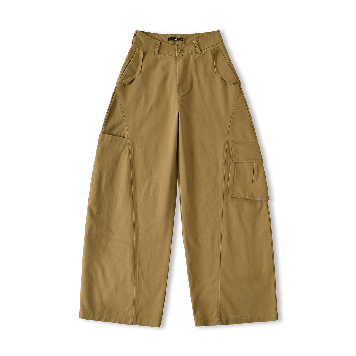 Women's Cropped Cargo Pants with High Waist, Wide Leg, and Flap Pockets EVA-US